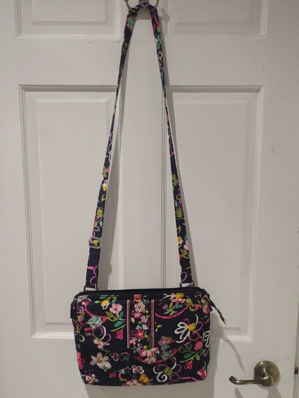 Floral Quilted Crossbody Bag in Black with Multicolor Print